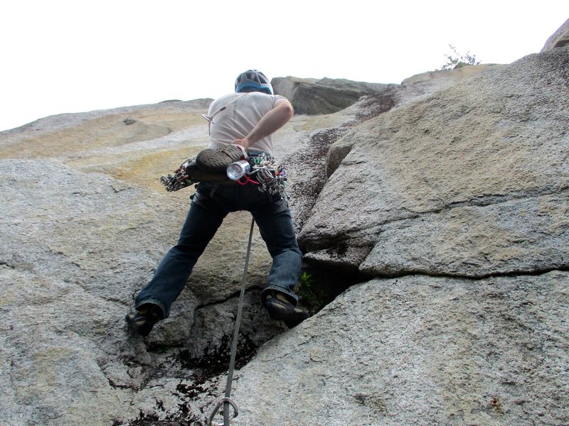 Jon launching into the steep juggy moves of Pitch 4 of The Great Game.