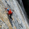 Rhett on the final crux of the route.