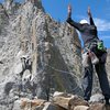 Rope toss, for tyrolean traverse, on Sun Ribbon Arete.