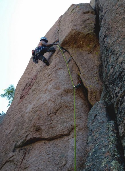 Hugo on first ascent past the thin crux.