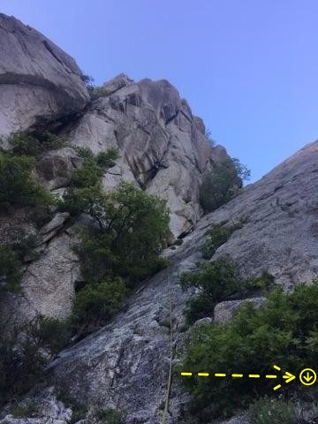 The slabs to the right have a rap-station at the top. Its best to belay from the upper base of the slabs