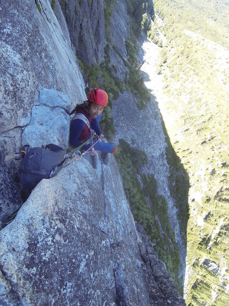 from deck, this is where our 70m rope ended - that's pure 220' of climbing amazing line. with proper use of slings, we experienced no rope drags. the next and final pitch finishes 70' from here.