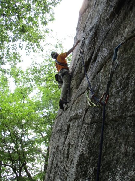 On lead on HA.  "Do I want to go hard left to the arete?  Or bust the move up to the next horizontal?  Decisions, desicions..."