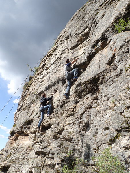 Tonasket Boy Scouts tandem climbing on "Guys and Dolls" and "Barbies are Buddhas Too"