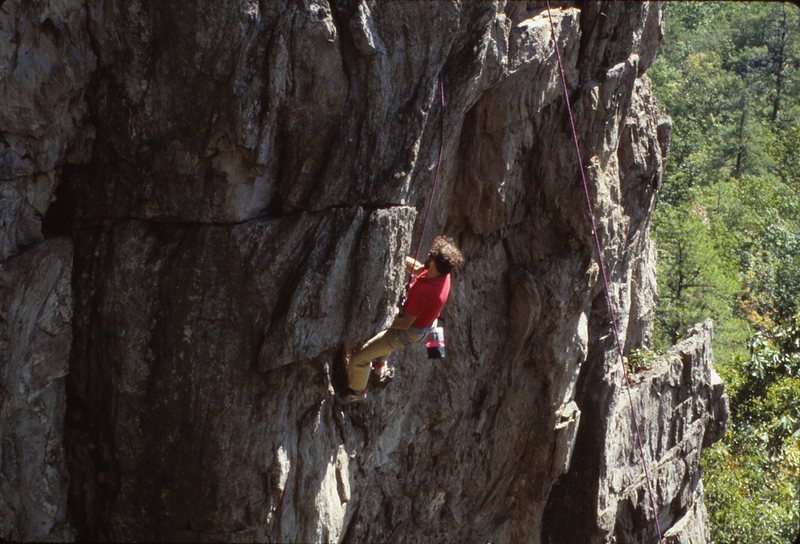 My dad on The Dish, 5.9 at Crowders sporting a pair of Nike Lava Domes. 1983