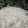 Looking down Pitch 2 of Sinocranium. The climbing on this route is similar to Theatre of Shadows, but seems a bit harder and the bolts just a tad more spread out (although still comfortingly plentiful).