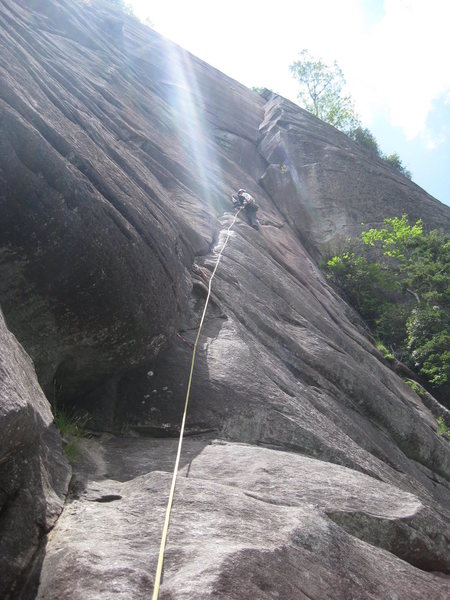 Nearing the spicy crux of pitch 2