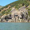 "Freshie Cliff" with a person on the far left for scale