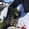 Heather benches early season. Note cornice at the col if approaching with snow.