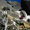 Super lean year, at the start of pitch one, which in most years can actually be skirted to the left up a rock shelf to gain the top of the pitch !