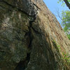 Caveman Crack, 5.8<br>
<br>
Accessed using trail down from the Lookout.