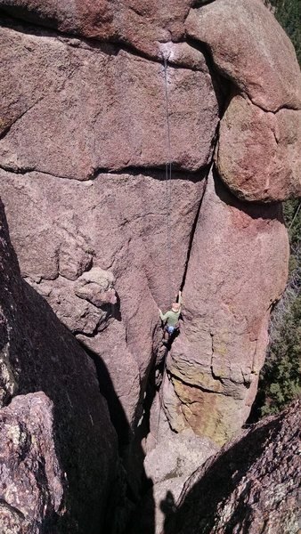 Tim toprope soloing my new trad climb.