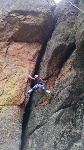 Lena stemming my new sport climb, F Society, 5.8.