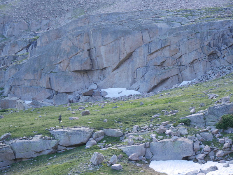 View of Rain Delay Crag while walking East from Spearhead.