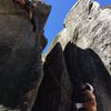 Stemming past the crux of the bat crack.