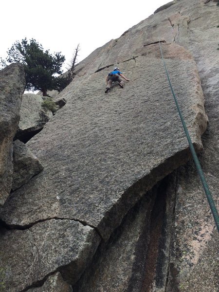 Slava linking the slab into Thindependence on toprope, a 70m rope.