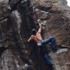 Darren sticking the second crux move<br>
Photo credit: Spencer Fawley