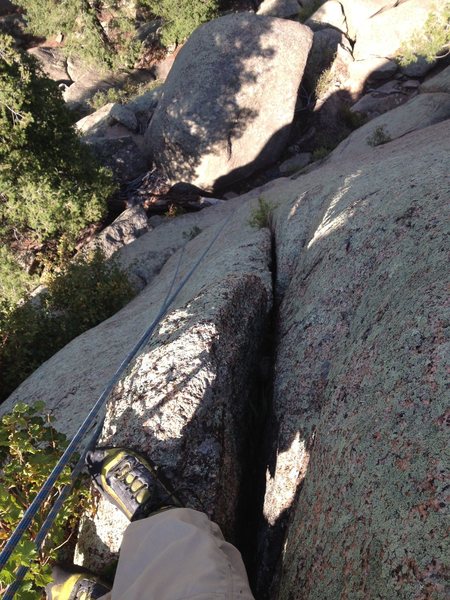 Looking down from near the top of the crack.  You can see how it widens at the top.