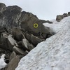 descending the snow patch bugaboo col, there are bolted anchors (4) that get you down the steep section.  I used a 60 m rope without an issue.   here is one station:  