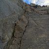 close up of ramp leading to the top of the bugaboo crescent col.