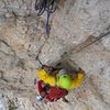 With a slightly better forecast, we managed to climb the famous Spigolo Giallo "Yellow Edge" at Tre Cime. A very nice 13 pitch route.  Cime Piccola di Laveredo , The amazing tower on the left.Dolomites, Italy with Mike C, and Doug D. July 18th - August 4th, 2016. 