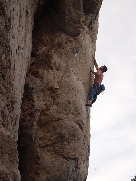 Sinking the deep pocket right after the crux (IMO)