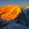 Neighboring Huascaran Sur & Huascaran Norte as seen at sunrise from high on Chopi's southwest ridge.