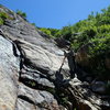 A Bit Too Short: Approach the start by scrambling up and right. Leave pack, shoes etc at the bottom base of the cliff as it's easier to rappel back down there.