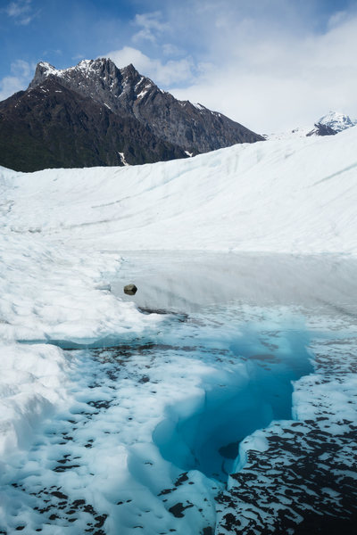 Blue pool on the lower Root Glacier