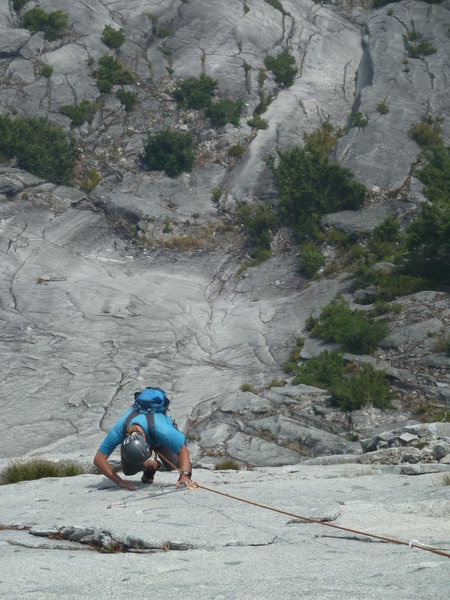 Delicious knobby climbing on Pitch 4.