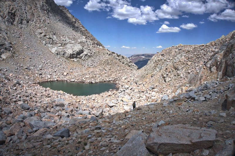 A view of the extensive boulder field taken during the descent.