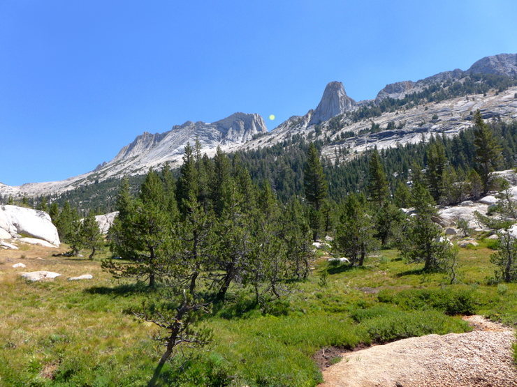 approach from Tenaya Peak (dot shows start of Matthes)