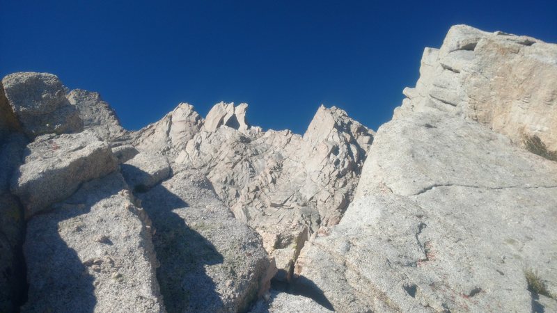 A view of the towers from the notch marking beginning of technical climbing.