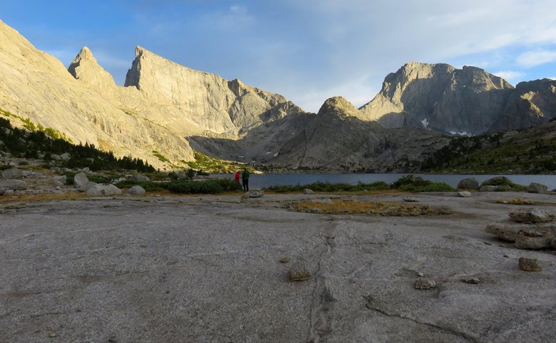 View from north end of Deep Lake. Steeple Peak, Lost Temple Spire / East Temple Peak, Temple Peak in distance.