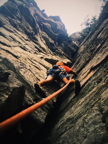 Joel Ryan leading up the third pitch of High Corner. 