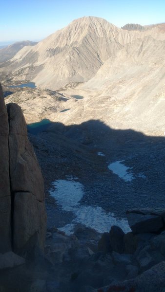 About to descend the first notch deemed treacherous without snow by the Supertopo guide due to loose rock.