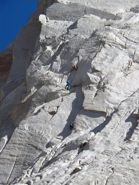 Jeff mid P4 crux on the FA (photo Anna Kozłowska)