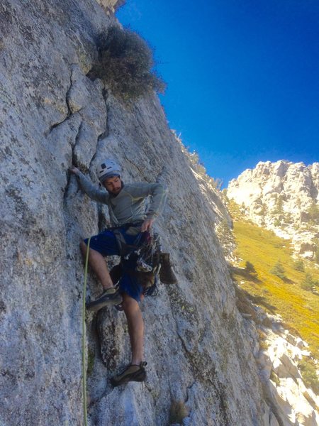 Nicolai firing up the majestic splitter second pitch on The Paisley Buttress!!