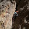 Engaging the crux, Laurie Dallenbach experiences success on lead.