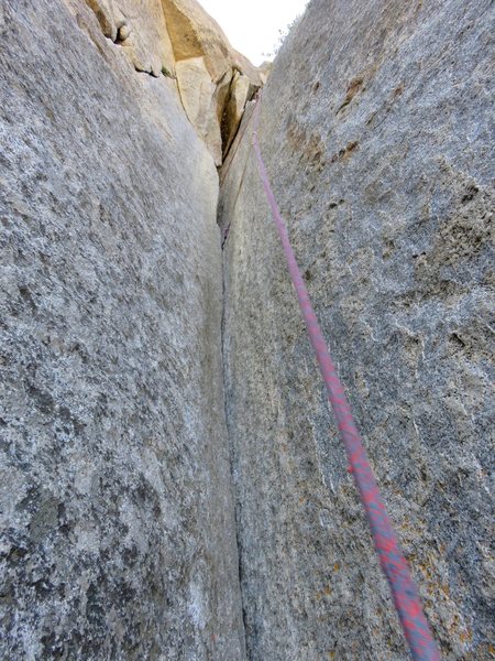 Pitch 7. The acute handcrack corner. I found I could reach my hands back in and get good jams the whole way up by just climbing it straight in. Protection is good the whole way up.