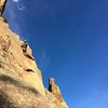 Greg Cameron above the crux. 