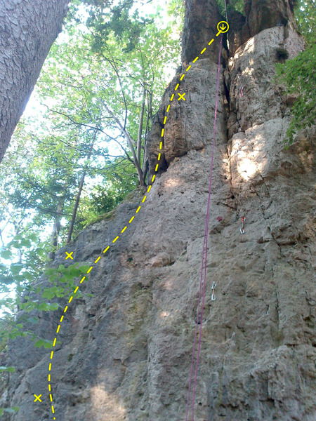 Linke Backe stays on the face, but roughly follows the left edge of the formation.