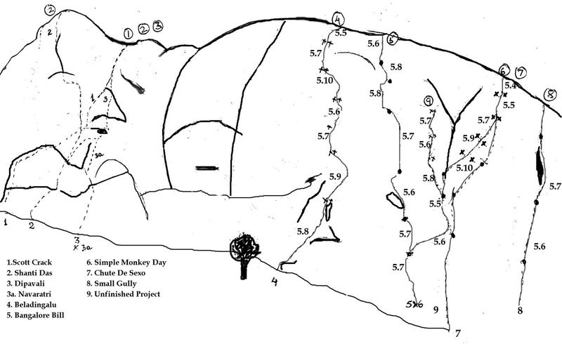 Old topo. A few routes are missing, including a popular 5.5 (Cloud Nine).