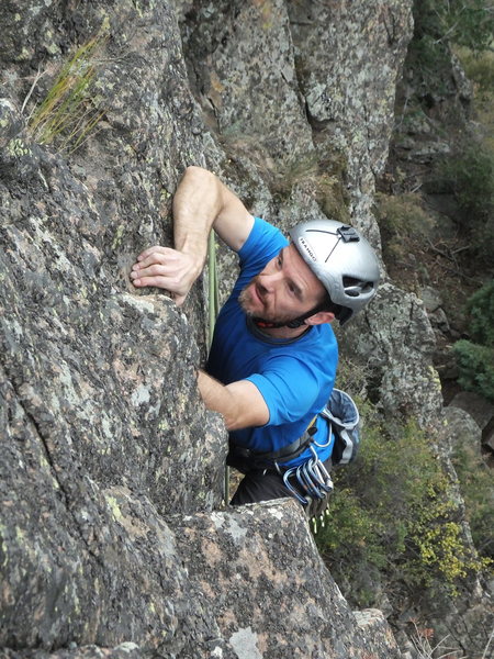 Josh pulling out of the lower portion of the route.