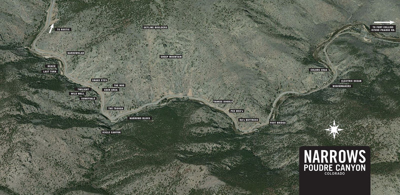 The major areas in the Narrows of the Poudre Canyon.