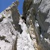 Enjoying some multipitch limestone in Uri.  I lost the "schere stein paper" (rock paper scissors) and so my buddy got to lead this pitch, I need to get better at that game!