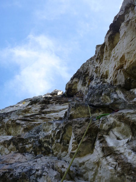 Looking up P3 from hanging belay at end of P2.