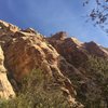 On approach of the Basin Wall, looking up at Blue Diamond Ridge and the Equalizer.