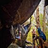 Carl works Mo Mangos V7 on Caves Trail at the Haystack on October afternoon 2016.<br>
DanAllardPhoto.com