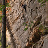 Moving towards the crux on<br>
Primus Noctum (5.12a)